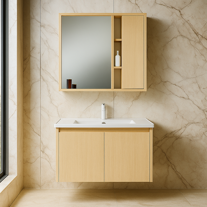 Wooden Bathroom Cabinet Set with Ceramic Basin & Mirror Cabinet 800mm