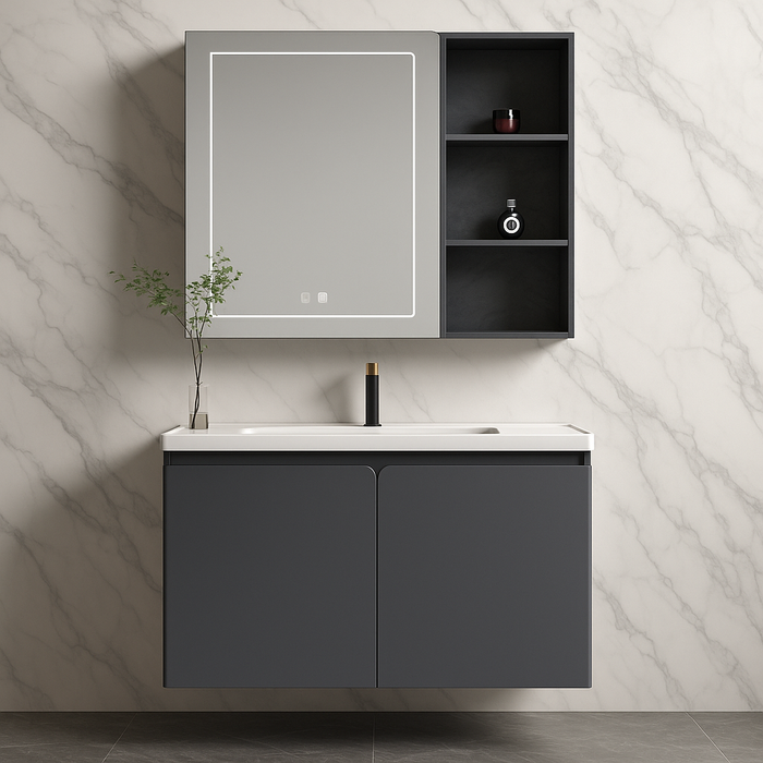 Stainless Steel Bathroom Cabinet with Ceramic Basin & LED Mirror (Defogger) 600mm