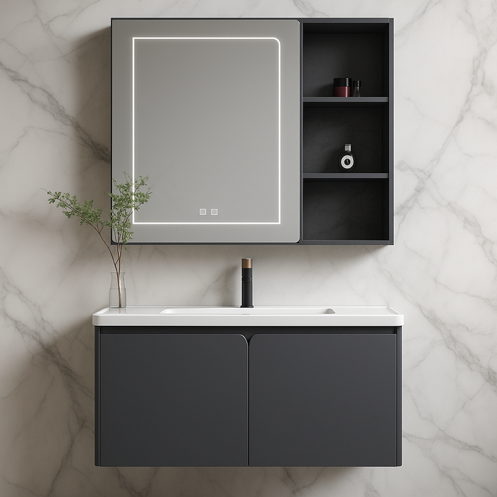 Stainless Steel Bathroom Cabinet with Ceramic Basin & LED Mirror (Defogger) 800mm