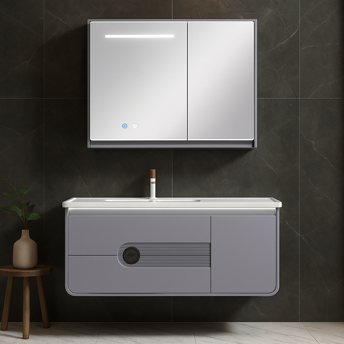 1000mm Sensor LED Bathroom Cabinet with Defogger, Rechargeable Powerbank & Ceramic Basin