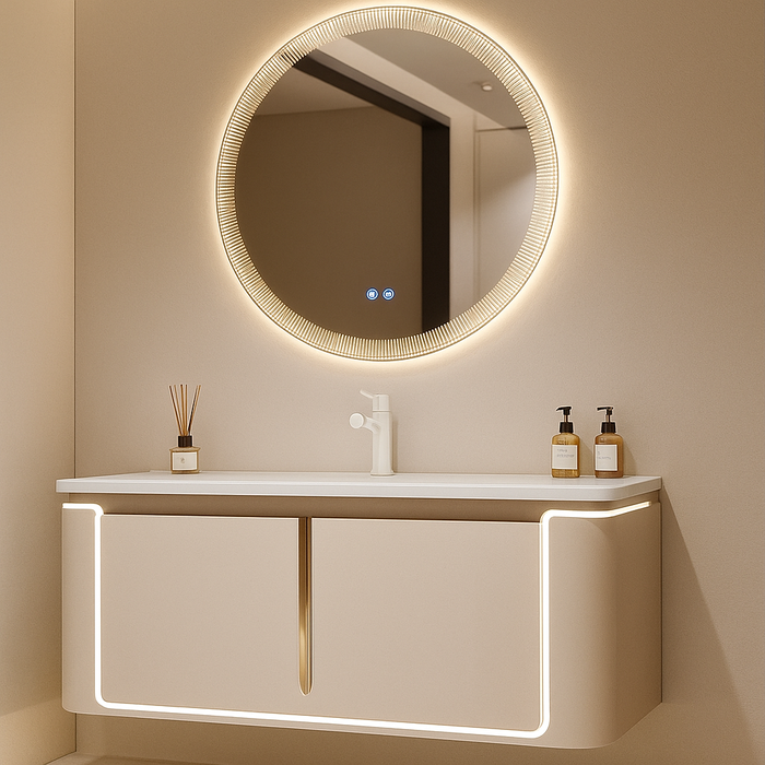 800mm Plywood Bathroom Vanity with Ceramic Basin, Sensor LED Main Cabinet & LED Mirror with Defogger