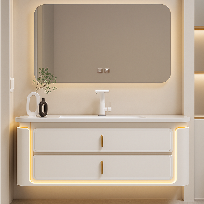 800mm Plywood Vanity with Ceramic Basin, Sensor LED Main Cabinet & LED Mirror with Defogger