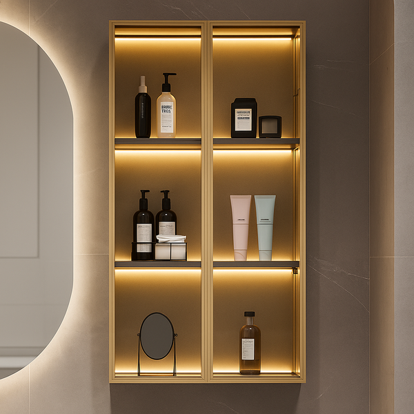 Plywood Side Cabinet with LED Light & Glass Door (Gray Colour)