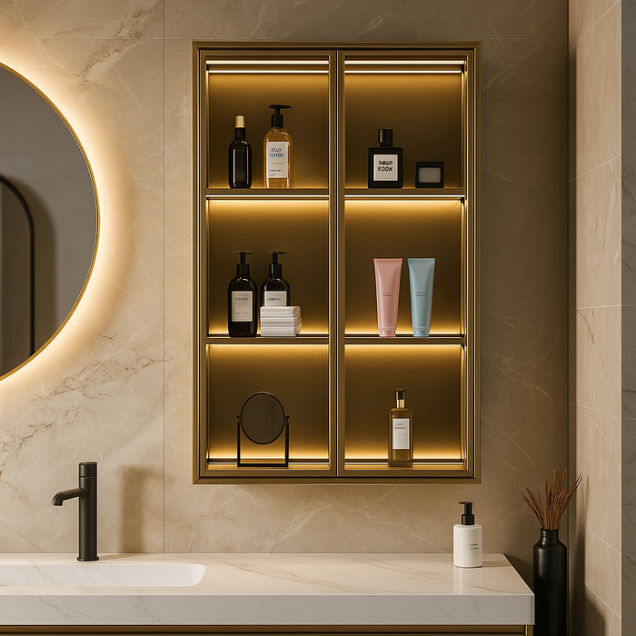 Plywood Side Cabinet with LED Light & Glass Door (White Colour)