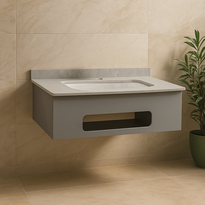 Gray Metal Shelf with Gray Rock Stone & GVT Slab Top