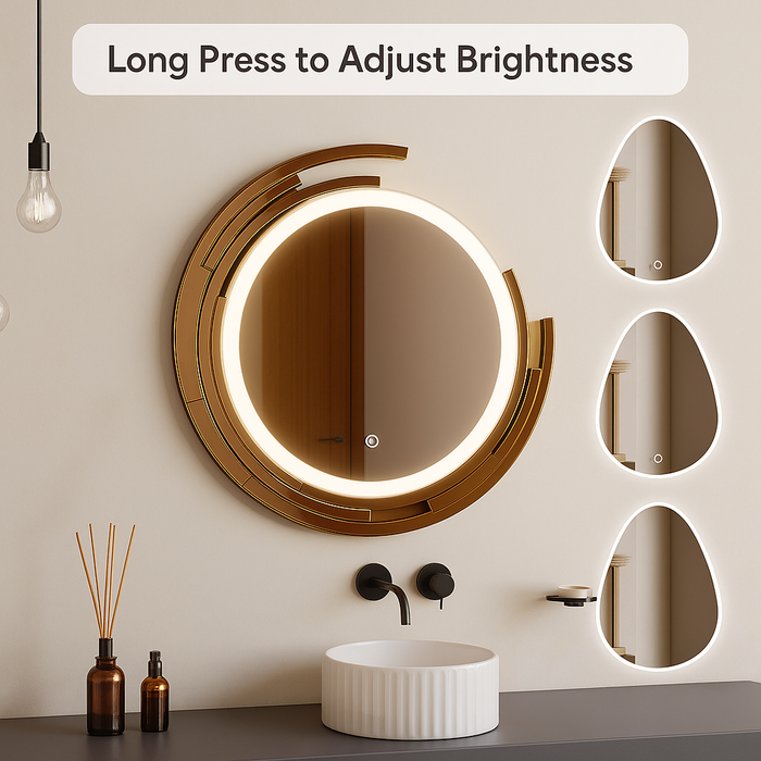 LED Round Bathroom Glass Wall Mount Mirror With 3 Lighting Options (Warm, White, Natural White)