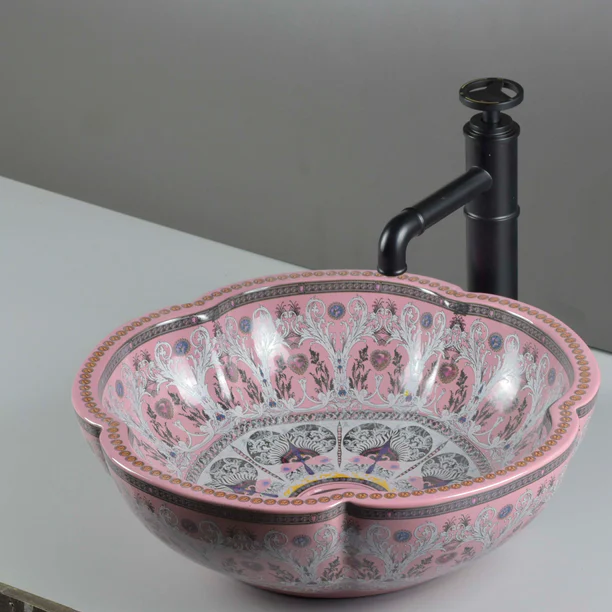 Designer Floral-Shape Ceramic Countertop (16 x 16 x6 In- AB680)