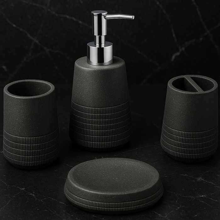 Black Stone Bathroom Accessory Set - 4 Pieces