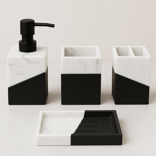 Dual Shade Bathroom Accessory Set - 4 Pieces Black