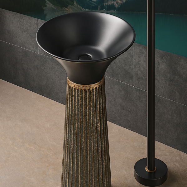 Ceramic Pedestal Wash Basin(Size-16x16x34 Inch) SULIT-72/73 BLACK