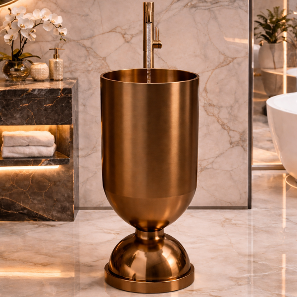 Metal Pedestal Wash Basin,size-16x16x33 Inch Bronze