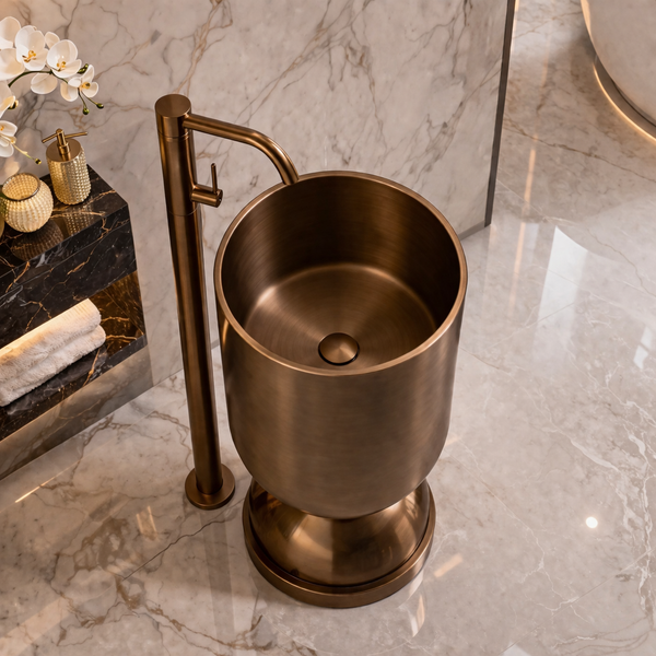 Metal Pedestal Wash Basin,size-16x16x33 Inch Bronze
