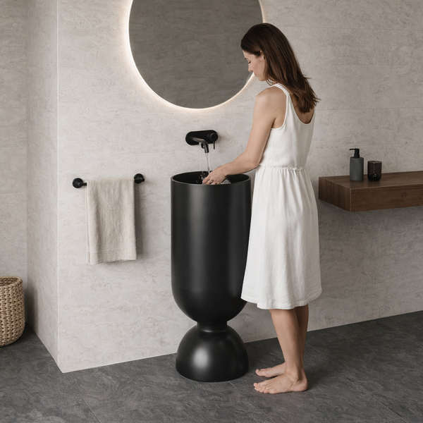 Metal Pedestal Wash Basin,size-16x16x33 Inch Black