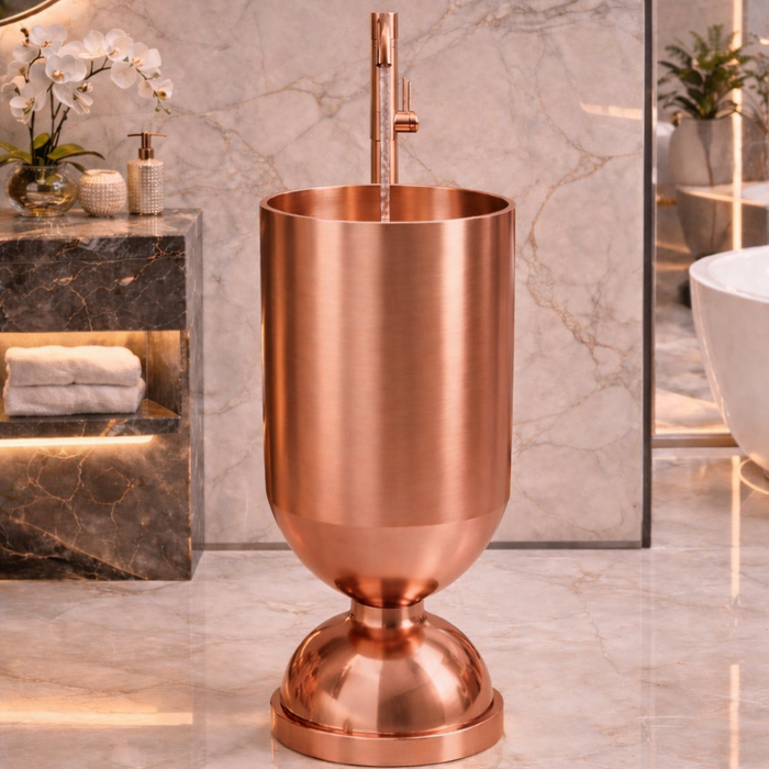 Metal Pedestal Wash Basin,size-16x16x33 Inch Rose gold