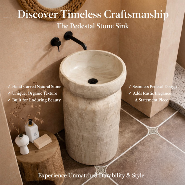 Artificial Stone Pedestal Wash Basin | Classic Freestanding Round Basin - NCASB 2110