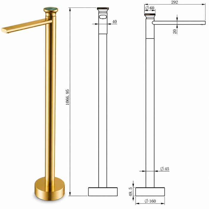 BASSINO Luxury Floor Standing Basin Mixer Tap | Designer Freestanding Faucet - 5 Years Warranty Brushed Gold