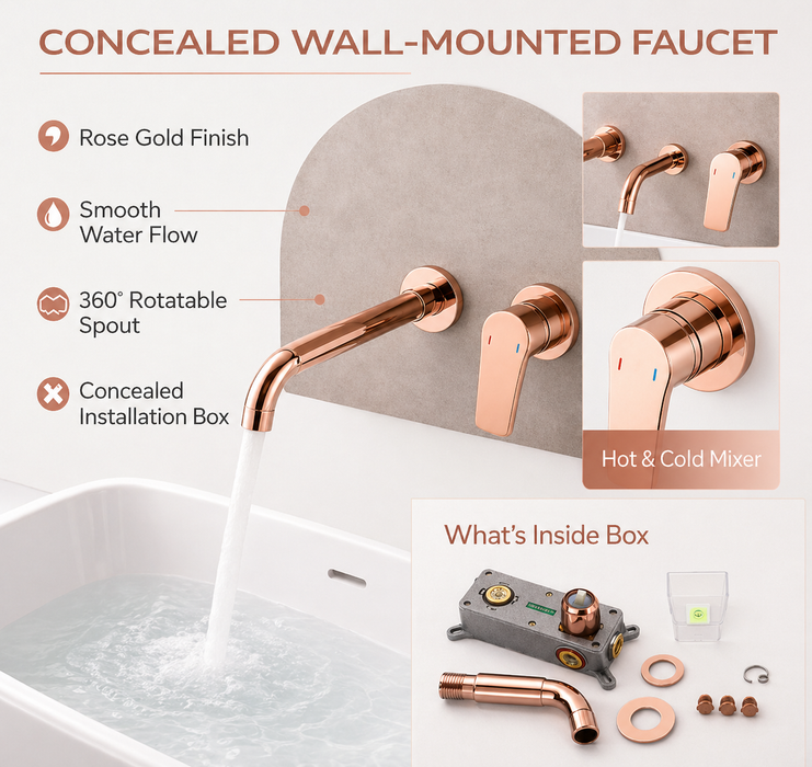 BASSINO MARK Concealed Basin Hot & Cold Mixer Faucet | 3 Years Warranty Rose gold