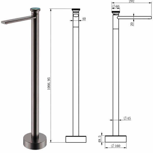 BASSINO Luxury Floor Standing Basin Mixer Tap | Designer Freestanding Faucet - 5 Years Warranty Gun Grey