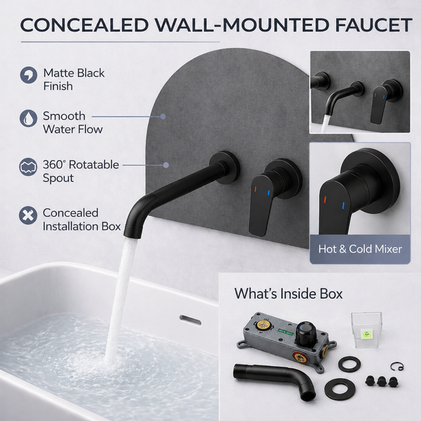 BASSINO MARK Concealed Basin Hot & Cold Mixer Faucet | 3 Years Warranty Black