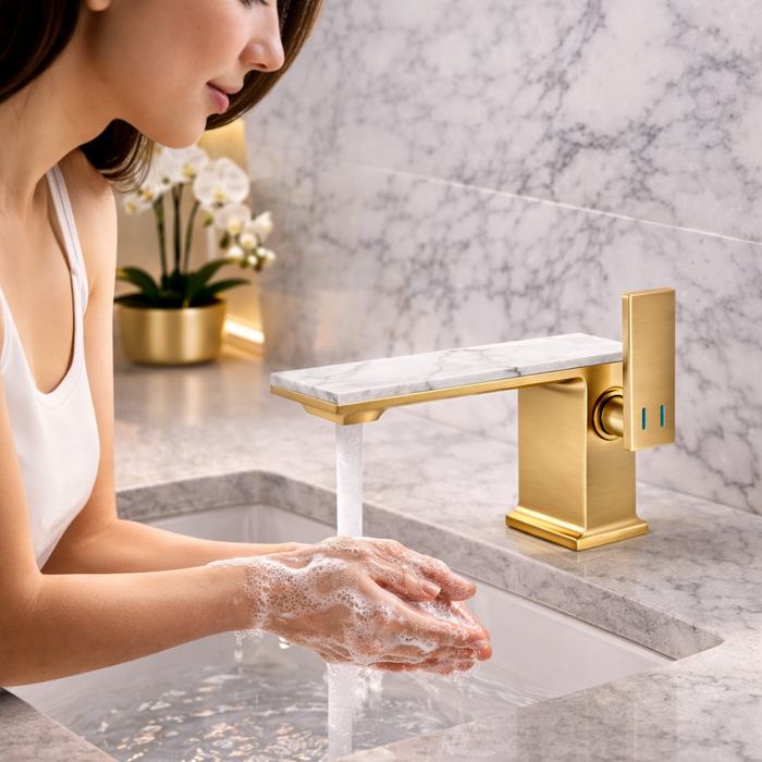 BASSINO Luxury Short Basin Mixer Tap Designer Faucet- 5 Years Warranty Brushed Gold