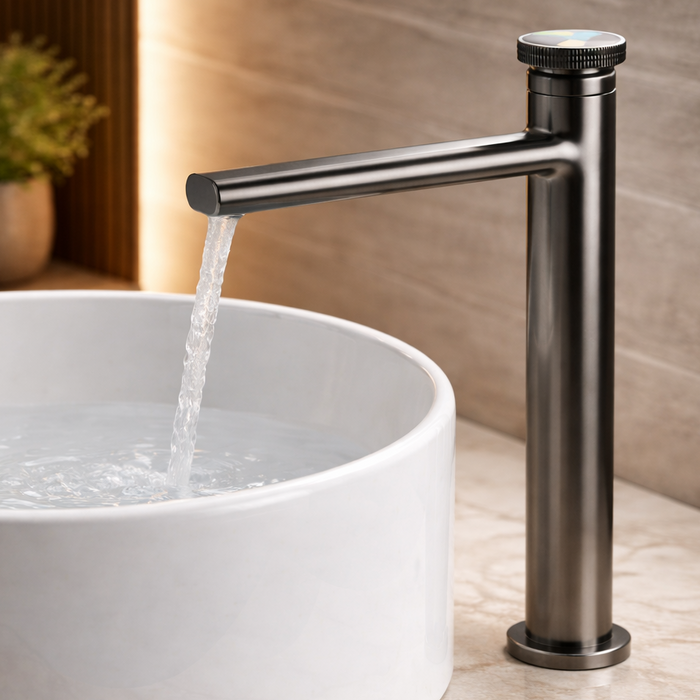 Premium Brass Tall Basin Mixer Tap, Gun Grey Finish, Tall Size (NCGF 509) – 5 Years Warranty