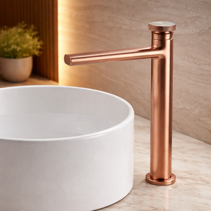 Premium Brass Tall Basin Mixer Tap, Brushed Rose Gold Finish, Tall Size (NCGF 508) – 5 Years Warranty