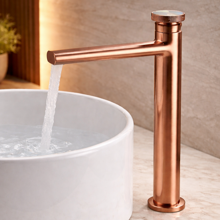 Premium Brass Tall Basin Mixer Tap, Brushed Rose Gold Finish, Tall Size (NCGF 508) – 5 Years Warranty