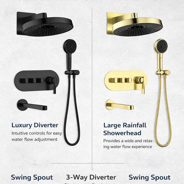 BASSINO PEARL Concealed Shower Set – 3 Way Diverter with Overhead & Hand Shower Gold