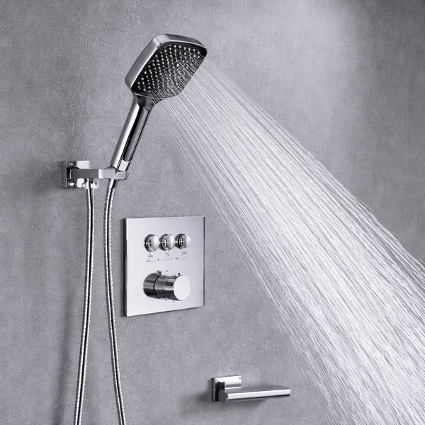 BASSINO PLATO Concealed Shower Set – Thermostatic 3 Way Diverter with Overhead & Hand Shower | 3 Years Warranty Chrome