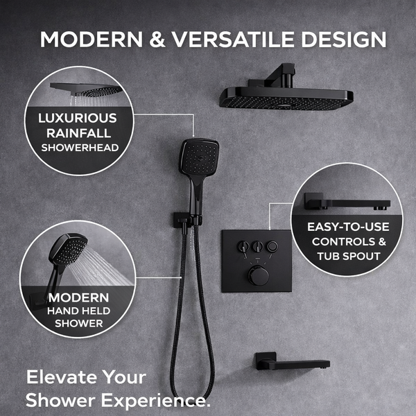 BASSINO PLATO Concealed Shower Set – Thermostatic 3 Way Diverter with Overhead & Hand Shower | 3 Years Warranty Chrome
