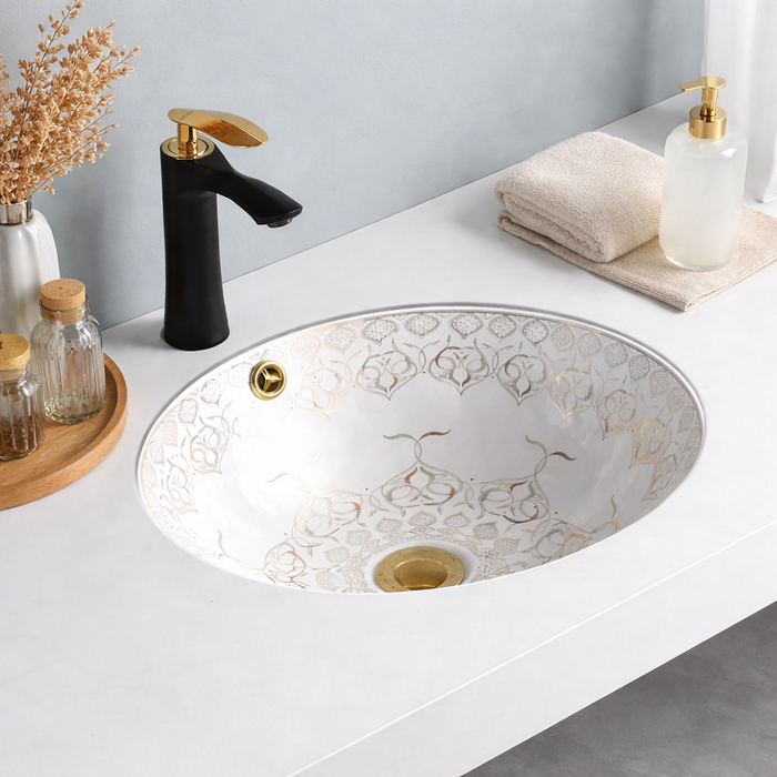 Designer Artistic Under Counter Wash Basin – Glossy Oval Ceramic Basin | 500×400×200 mm
