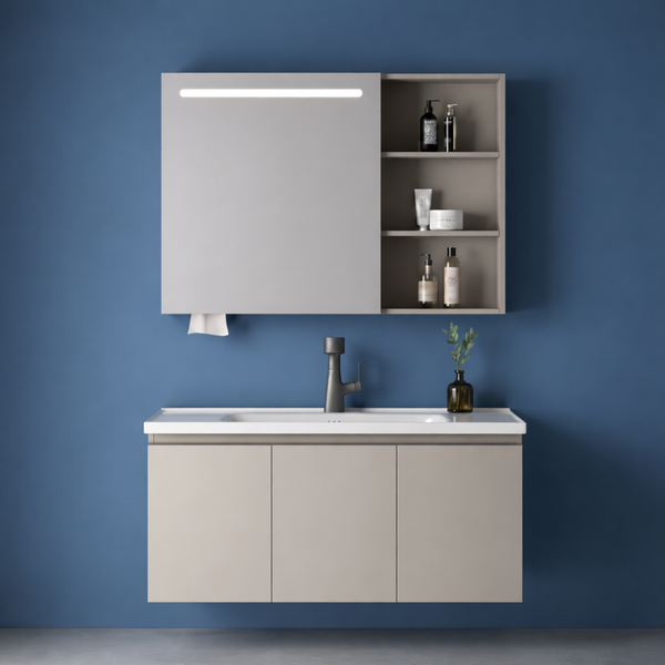 Premium Khaki Bathroom Vanity Set (Motion Sensor Mirror + Integrated Ceramic Basin)