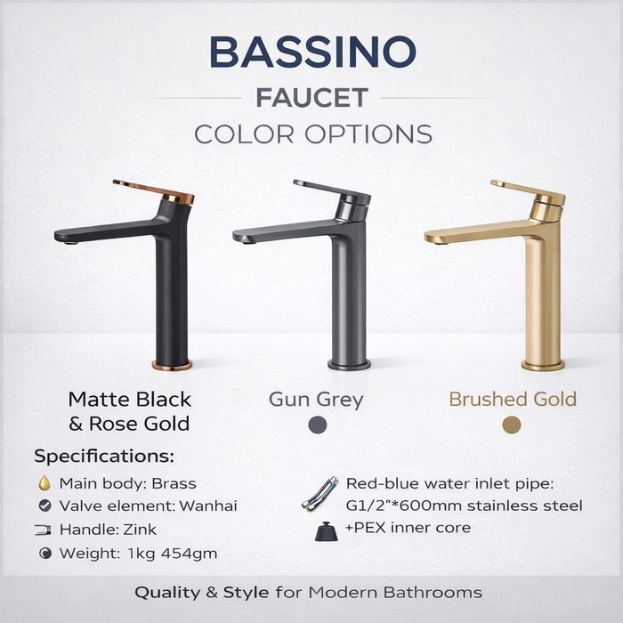 Premium Brass Tall Basin Mixer Tap – Brushed Gold Finish Tall Size (NCGF 502) – 5 Years Warranty