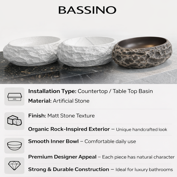 Modern Home Accent Countertop Wash Basin – Matt Artificial Stone Basin | 500×390×150 mm