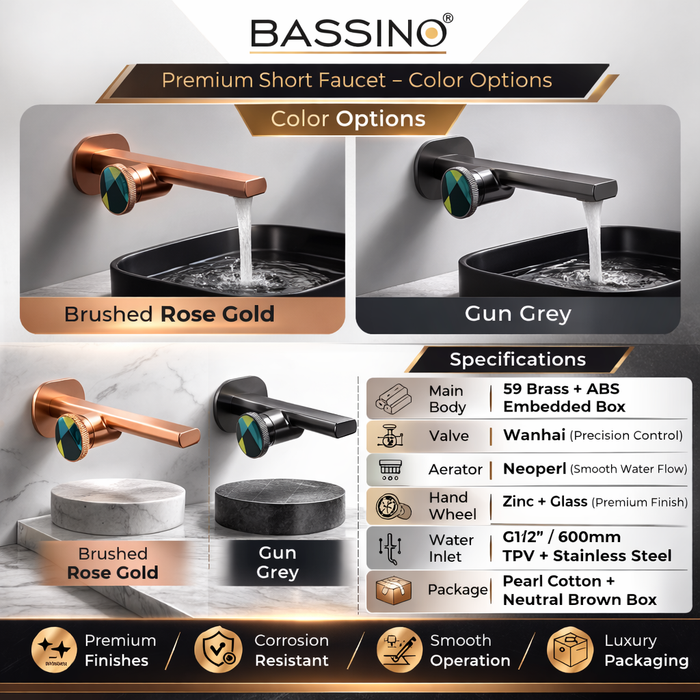 BASSINO Wall Mount Basin Mixer Tap Designer Faucet | 5 Years Warranty Gun Grey