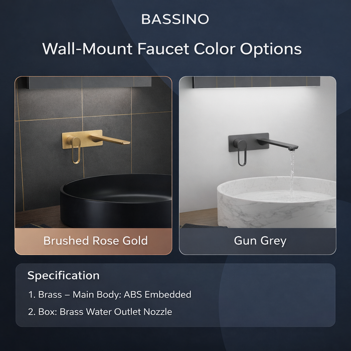 BASSINO Wall Mount Basin Mixer | Concealed Installation | Modern Designer Faucet - 5 Years Warranty Gun Grey