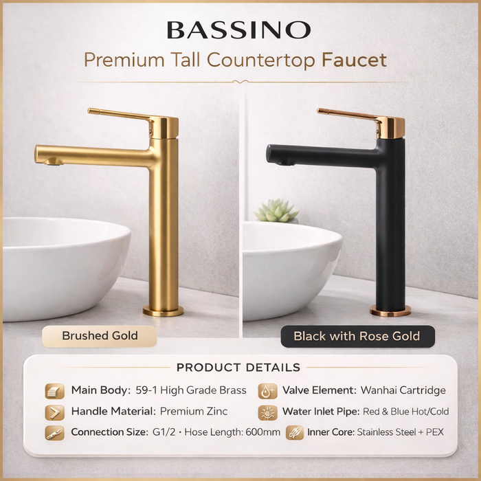 BASSINO Tall Basin Mixer Faucet Brass Body | Hot & Cold Mixer- 5 Years Warranty