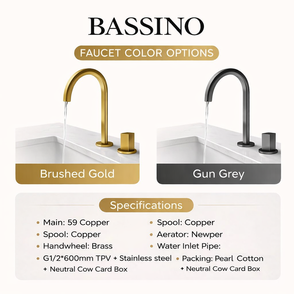 BASSINO Deck Mounted Basin Mixer | Dual Piece Mixer Set | Hot & Cold | Premium Bathroom Faucet - 5 Years Warranty Gun Grey