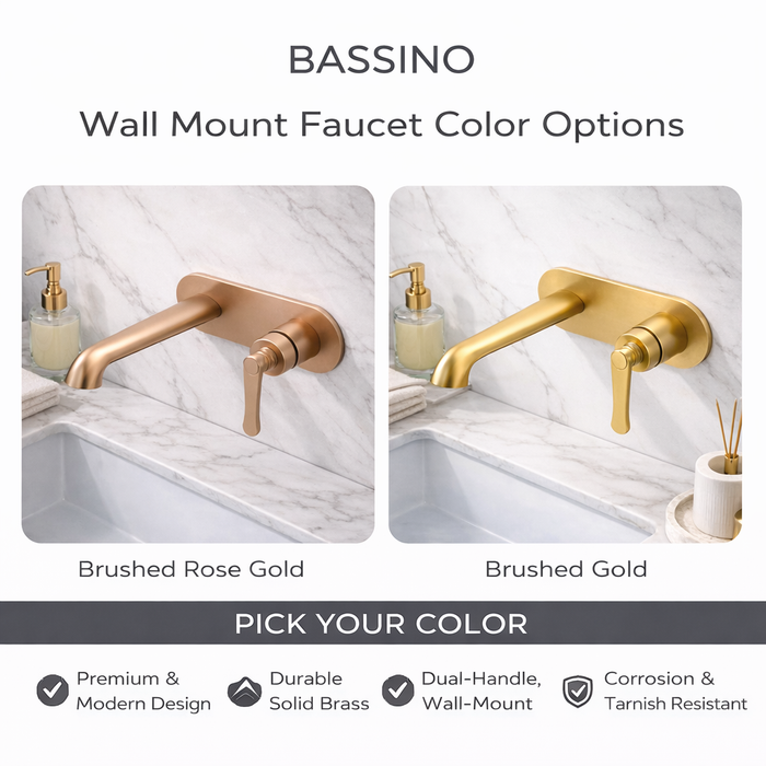 BASSINO Luxury Wall Mount Basin Mixer Tap Modern Concealed Bathroom Faucet 5 Years Warranty Brushed Rose Gold