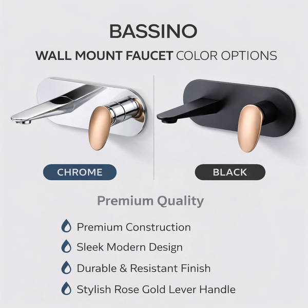 Bassino Wall-Mounted Basin Mixer Faucet – Chrome Rose Gold 5 Years Warranty