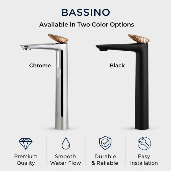 Bassino Tall Basin Mixer Faucet– Contemporary Premium Style 5 Years Warranty Black