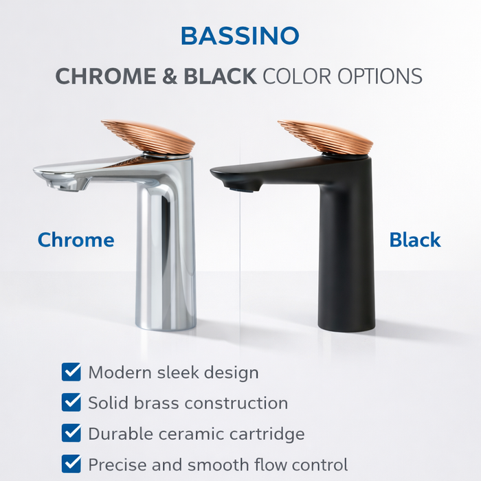BASSINO Luxury Short Basin Mixer Faucet | Modern Single Lever Bathroom Tap | 5 Years Warranty Black