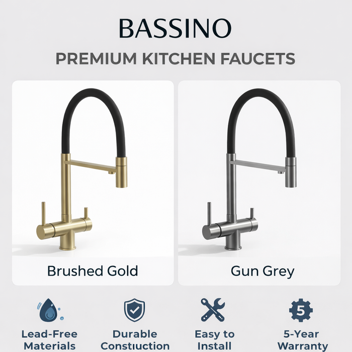 BASSINO Luxury Pull-Down Modern Kitchen Faucet Kitchen Mixer Tap | 5 Years Warranty Gun Grey