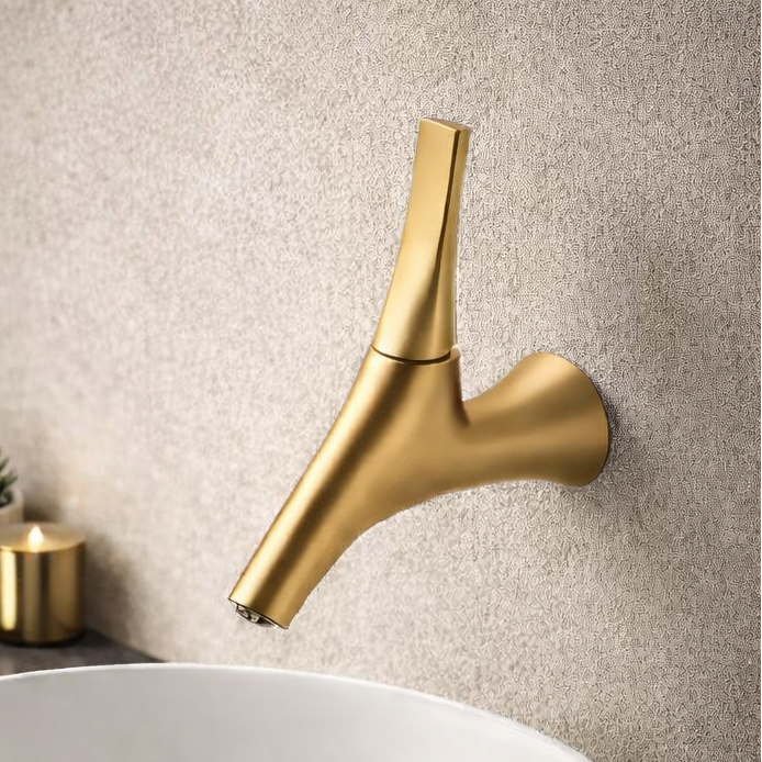 BASSINO Carlos Series Aura Wall-Mounted Designer Faucet Brushed Gold