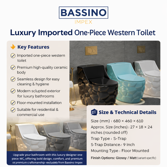 Luxury Imported One-Piece Western Toilet | Designer Floor Mounted WC | Approx. 27 × 18 × 24 Inches Aqua Blue