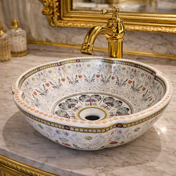 Bassino Designer Table Top Wash Basin– 16.5 × 16.5 × 6 Inches | Imported Luxury Basin