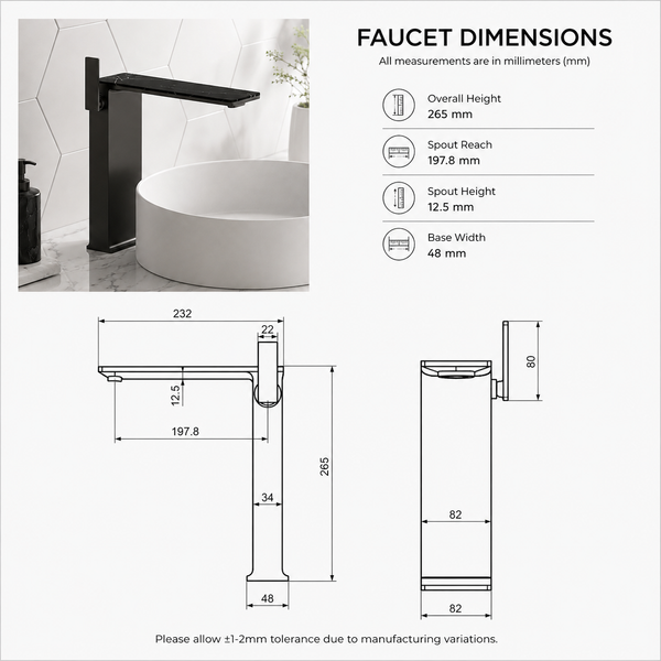 BASSINO Luxury Tall Basin Mixer Tap | Designer Premium Bathroom Faucet - 5 Years Warranty Gun Grey