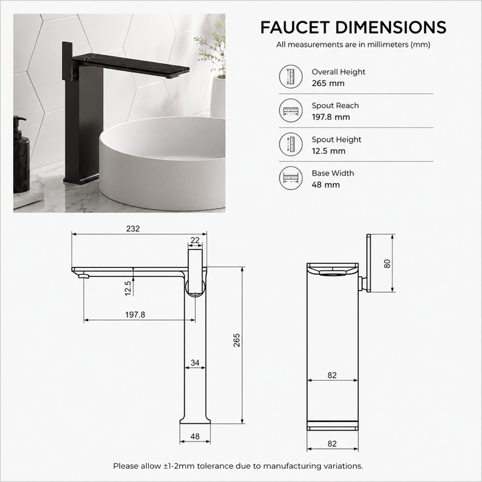 BASSINO Luxury Tall Basin Mixer Tap | Designer Premium Bathroom Faucet - 5 Years Warranty Gun Grey
