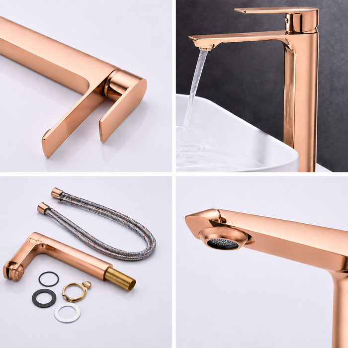 BASSINO JET Long Body Basin Premium Faucet Mixer | 3 Years Warranty Rose gold