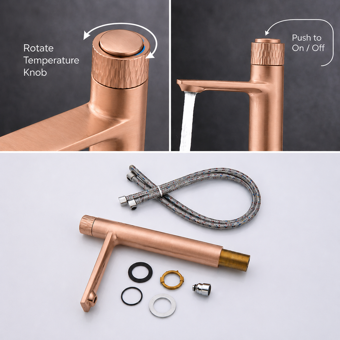 BASSINO BITA Long Body Basin Faucet – Push Button Mixer | 3 Years Warranty | Brushed Rose gold